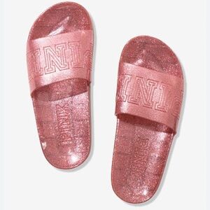Victoria's Secret PINK Glitter Jelly Slides Sz 9-10 Large Pink Slip On Flip Flop
